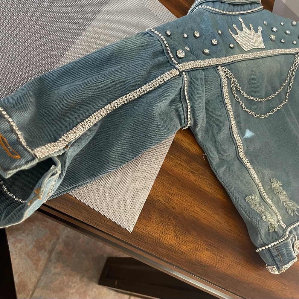 Custom rhinestone Jean jacket - Picture 7 of 9